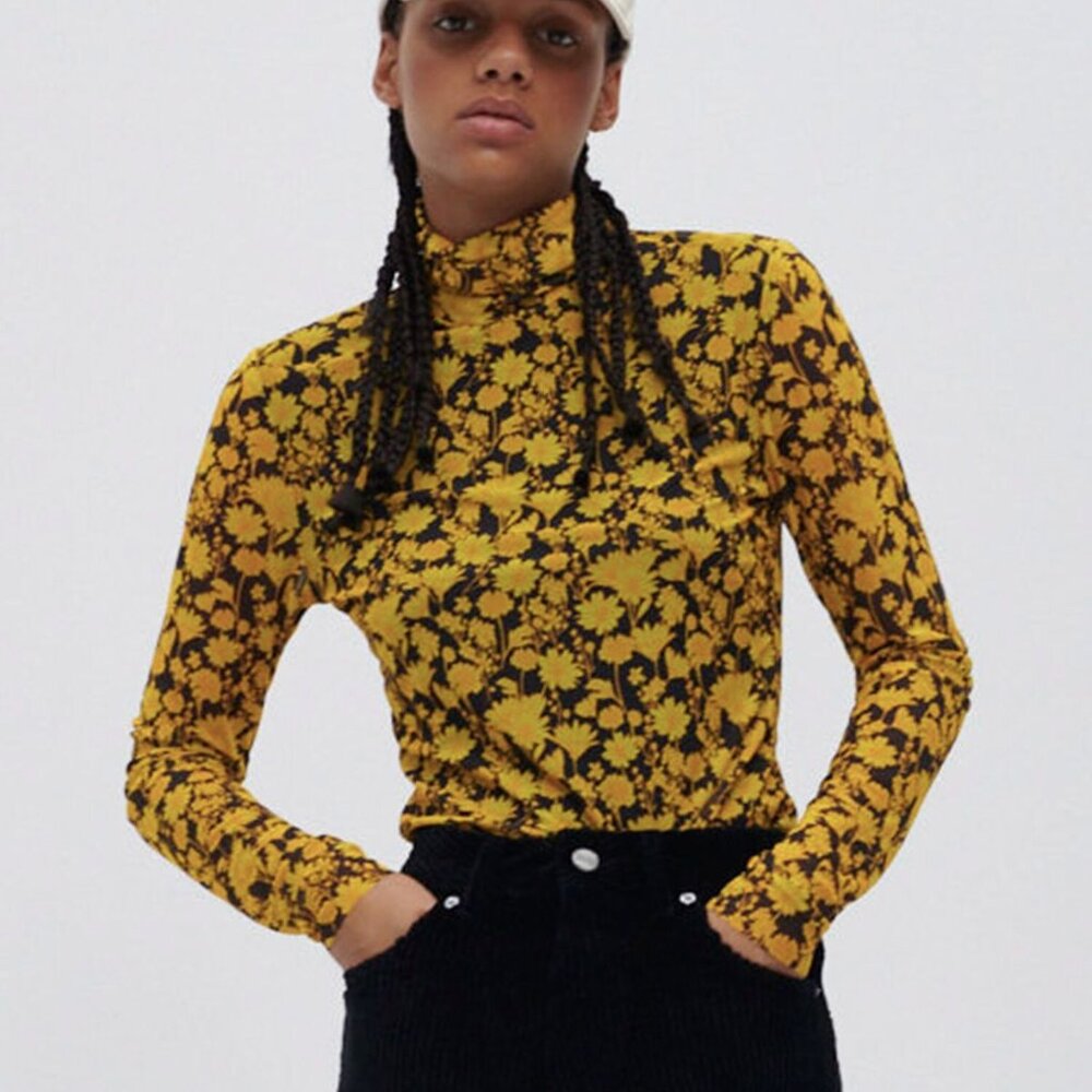 Ganni Floral Rollneck Mesh Turtleneck